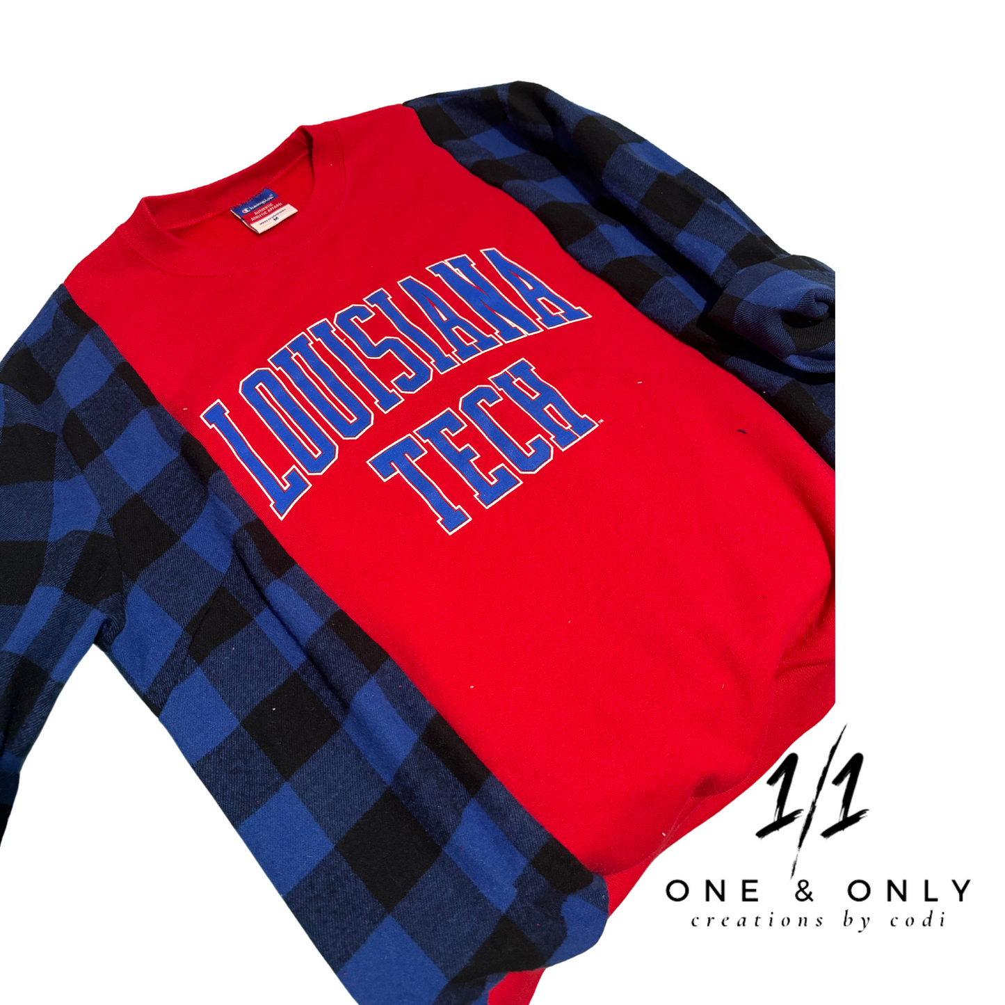 One-of-a-Kind Louisiana Tech Sweatshirt with Flannel Sleeves – Size Medium